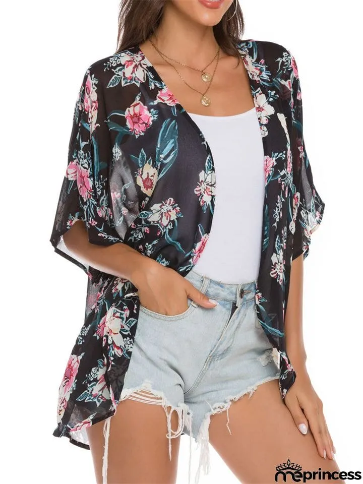 Floral Printed Half Sleeve Chiffon Blouses