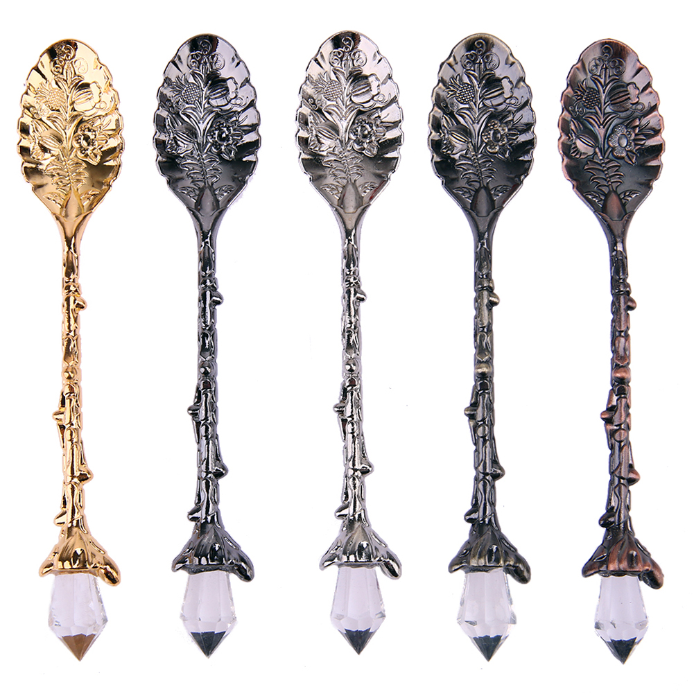 

5pcs Crystal Head Retro Pattern Alloy Spoon Ice Cream Coffee Spoon Scoops, 501 Original