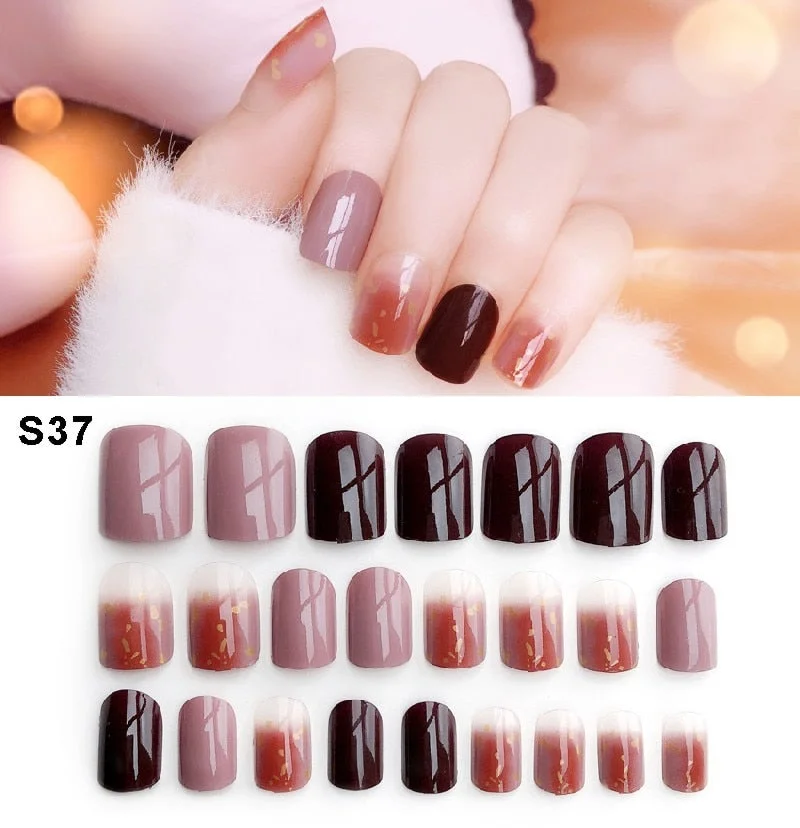 24pcs/set Elegant Fake Nails Black White Stripe Color Mix Chic Short False Nails with Pearl Rhinestone Square Acrylic Nails Tips-Nail Inspo