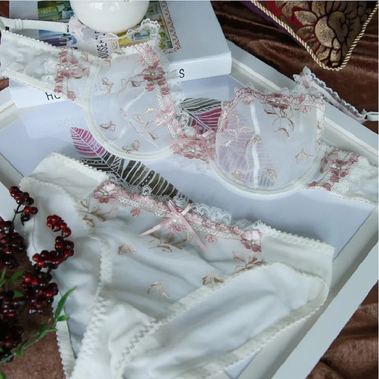 Sexy Lingerie Exquisite Embroidery Lotus Pink Ultra-thin Sexy Large Size Lingerie Ladies Lace Transparent Comfortable Bra