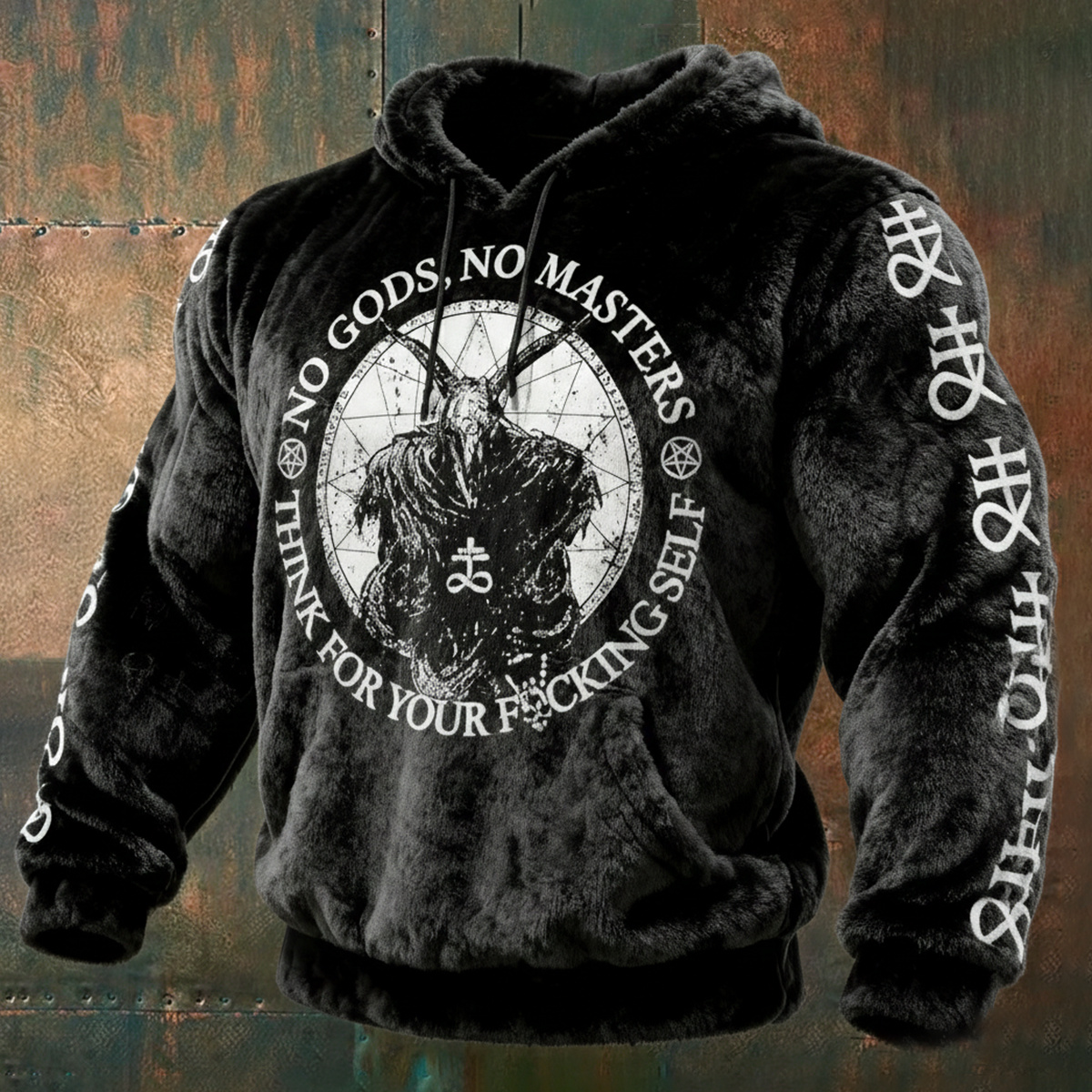 Men's Viking No Gods Masters Art Cozy Flannel Hoodie elevenforest