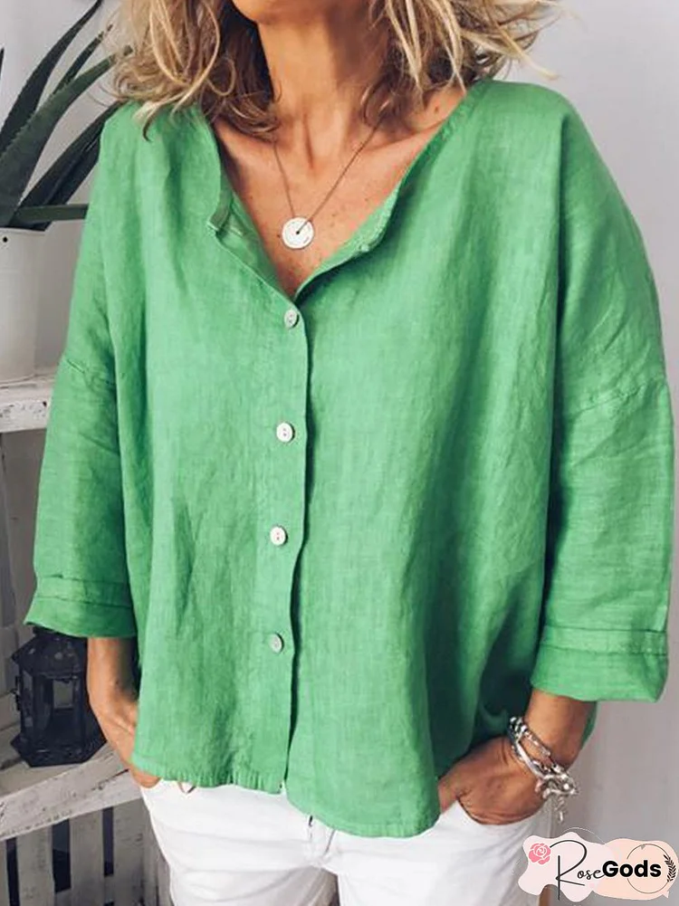 Women V Neck 3/4 Sleeve Blouse