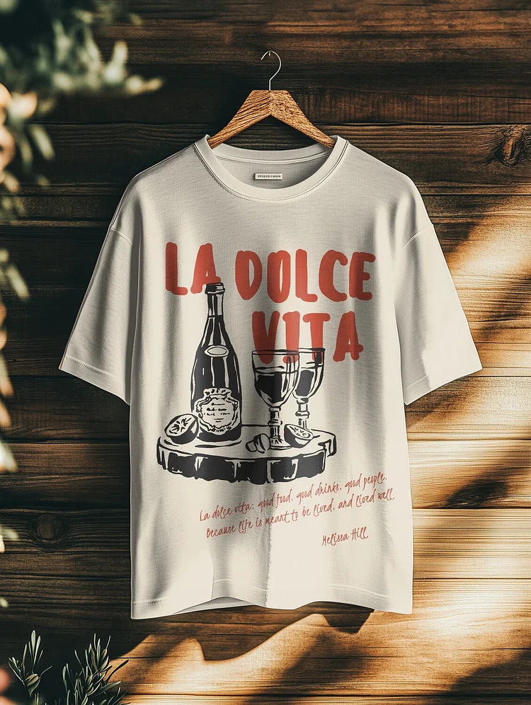 Men's La Dolce Vita Wine Print Casual T-Shirt