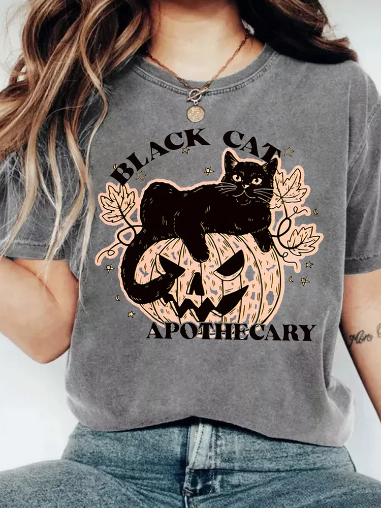 Halloween Black Cat Apothecary T-shirt