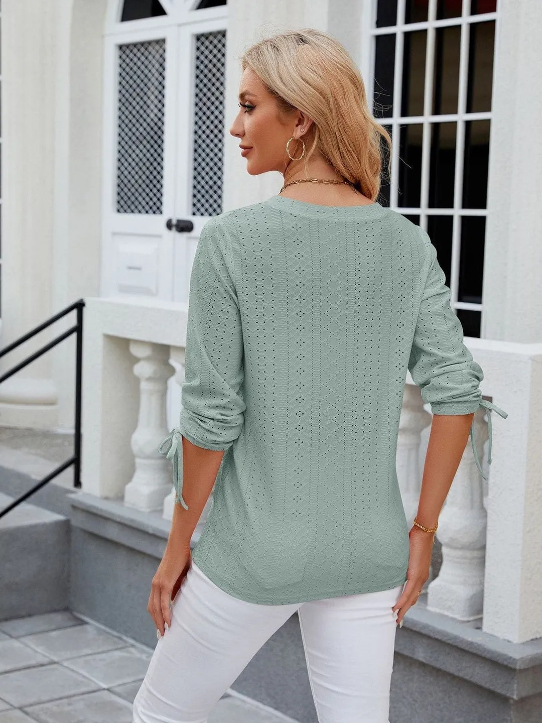 Grey Ribbed Knit Top with Short Sleeves
