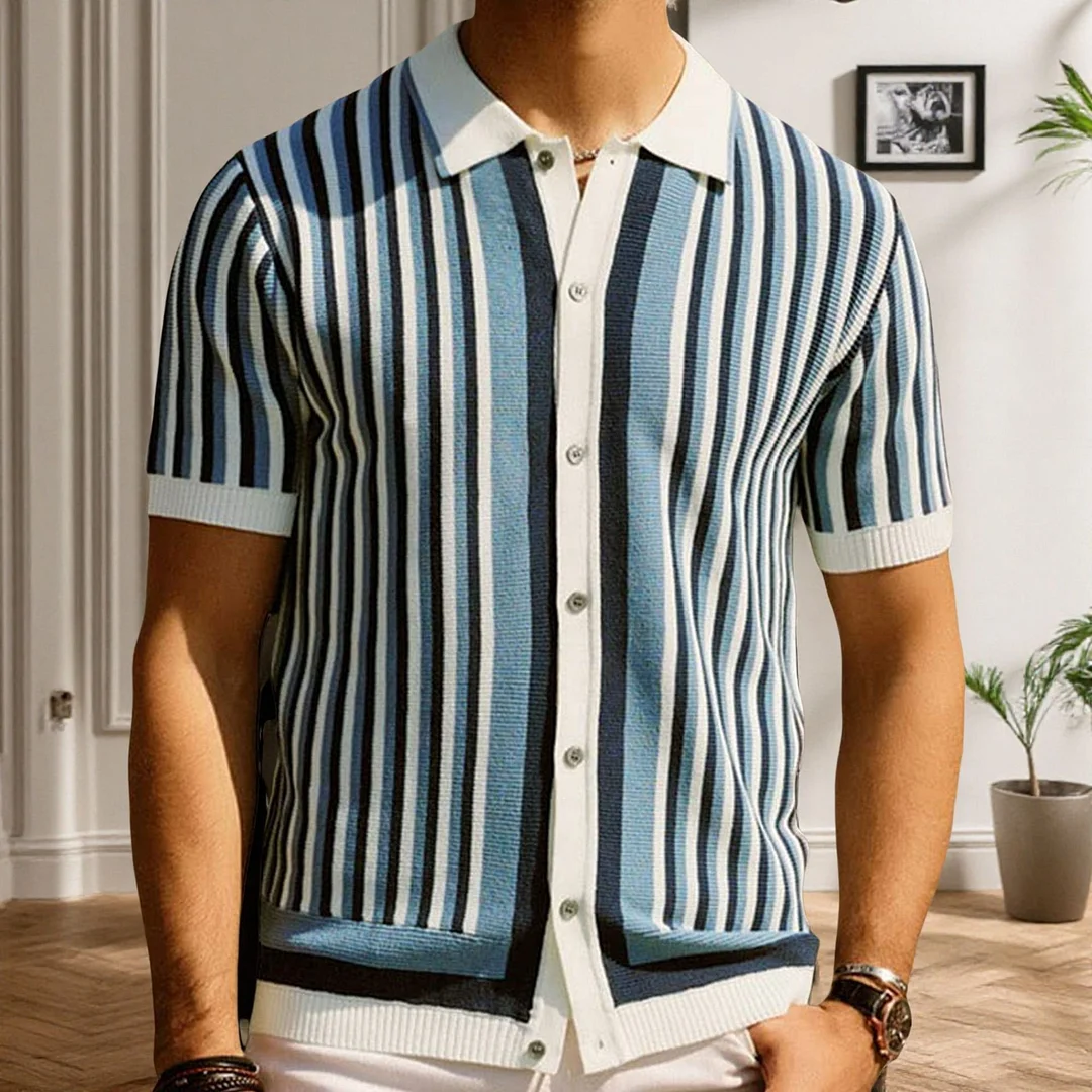 Uveng Uveng Men's Men's Striped Knits Iced Silk Knits Business And Leisure Polo Shirts
