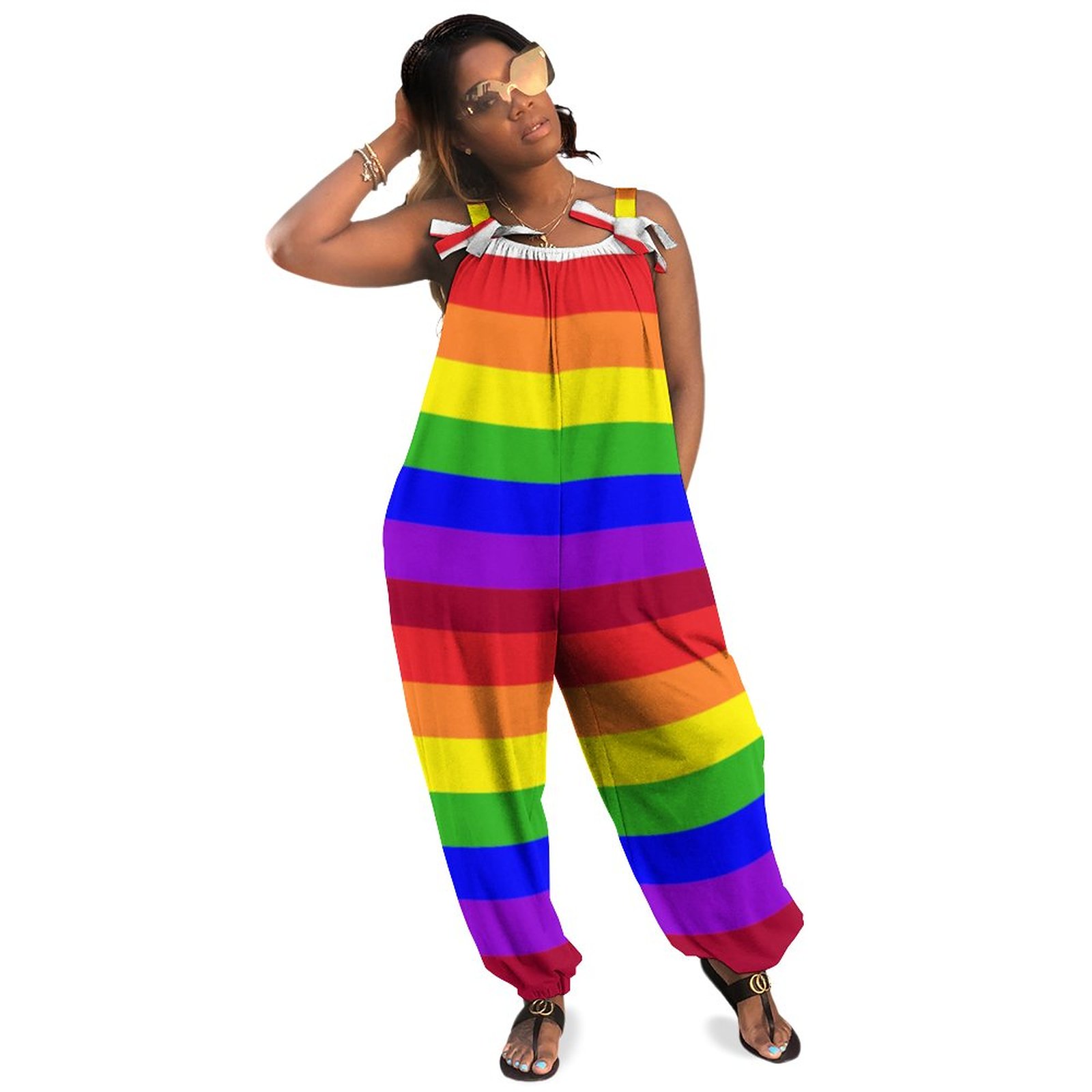 Rainbow Pride Tights Women Plus Size Jumpsuit Summer Loose Harem Pants Casual Romper Wide Leg Polyester Spandex Natural Waist
