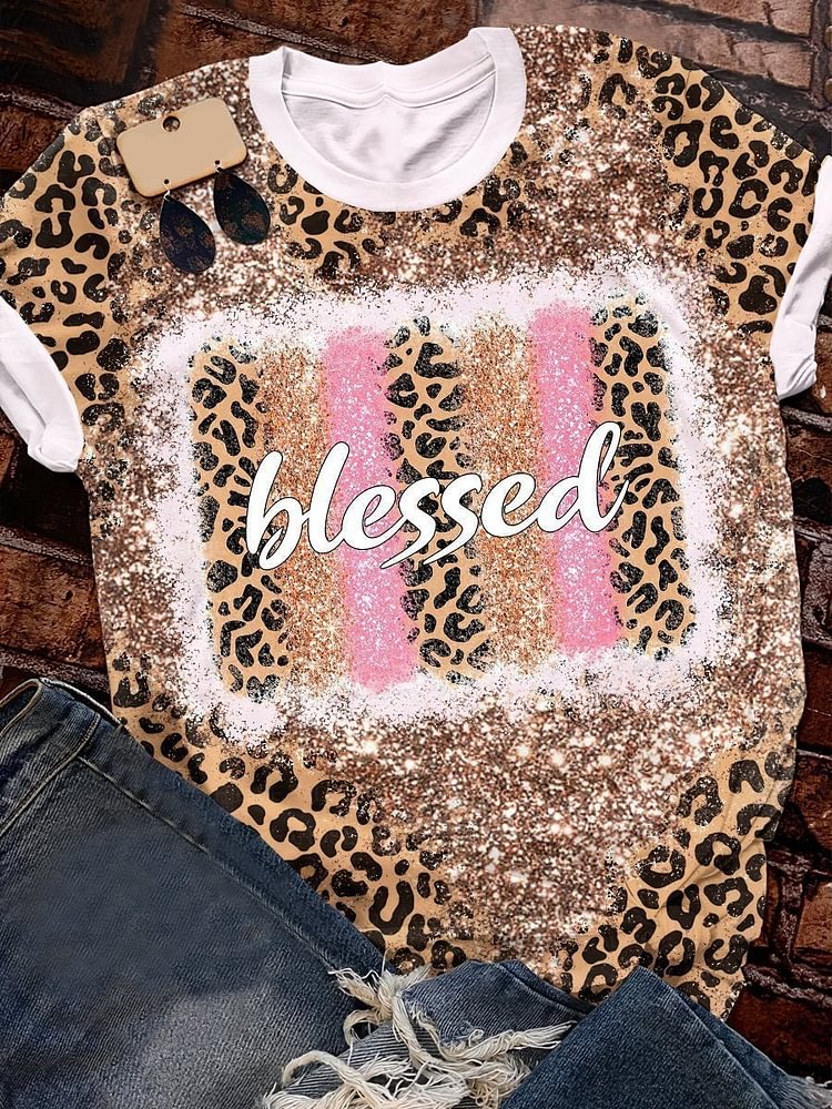 Blessed Leopard Print Short Sleeve T-shirt