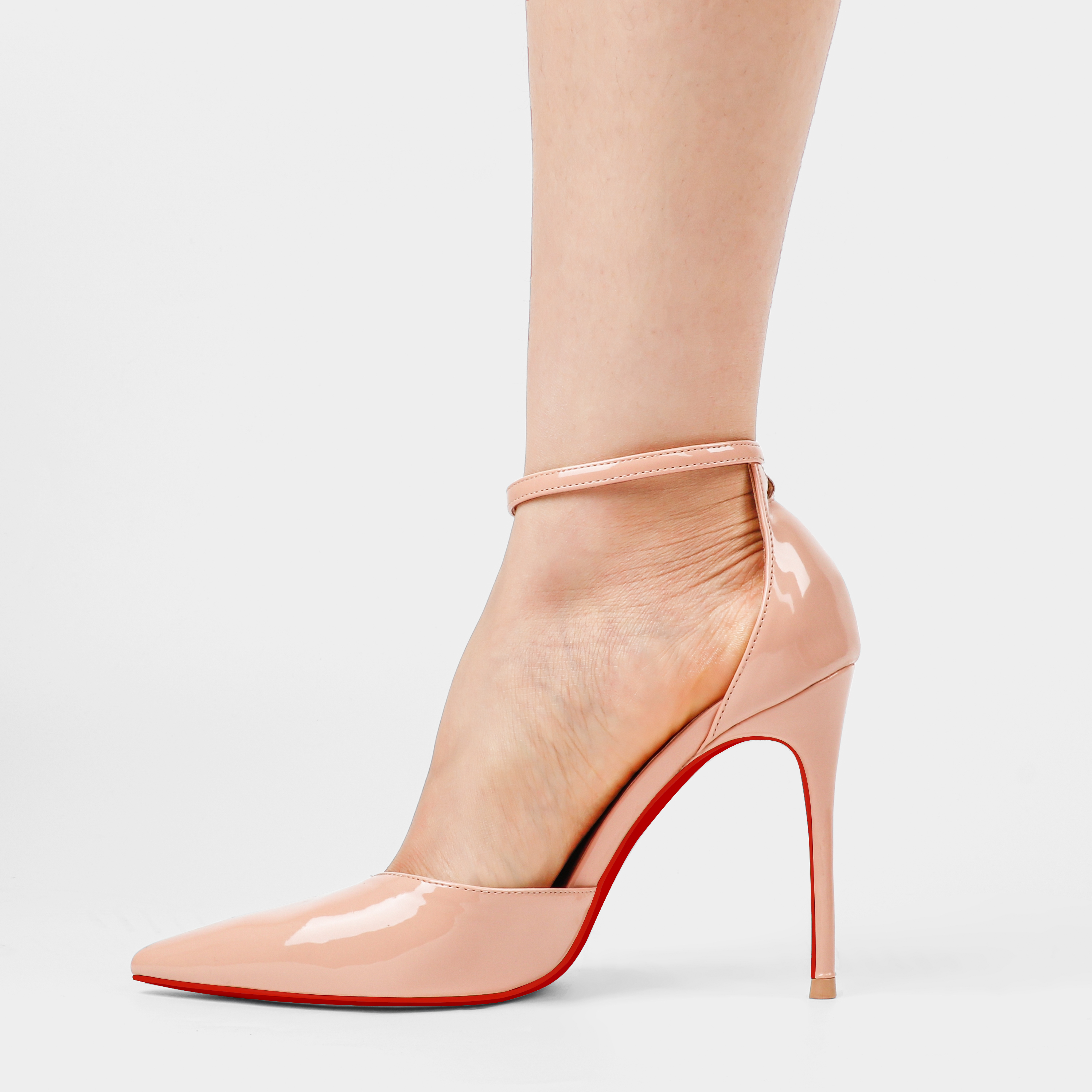 3.94" Women's Ankle Buckle Pointed Toe Pumps Wedding Party Red Bottoms High Heels-MERUMOTE