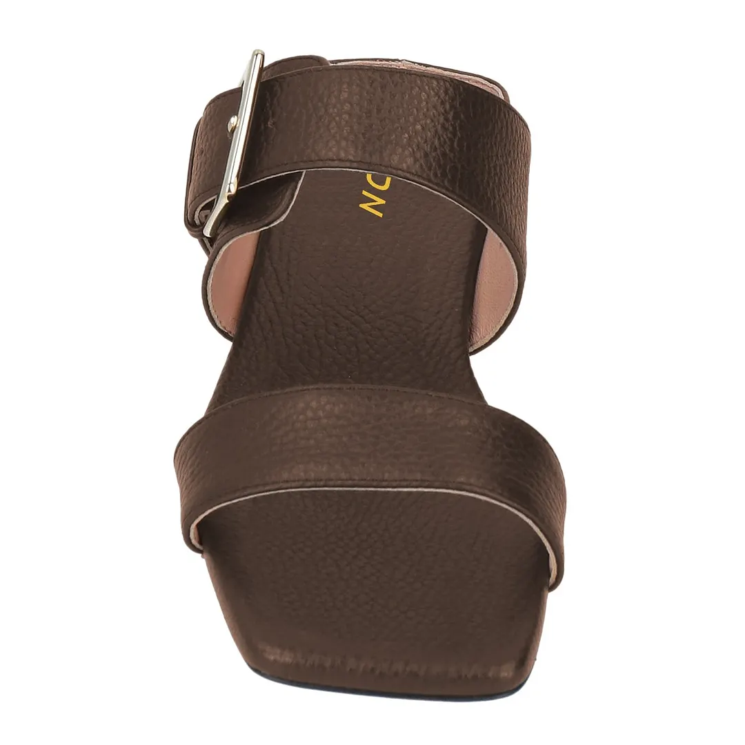 Women's Square Toe Flat Chocolate Brown Mules Shoes with Two Straps