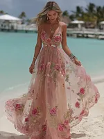 Women's Bohemian Rose Pattern Linen Sundress