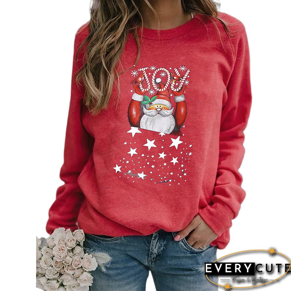 Red Cotton Blend Joy Christmas Print Sweatshirt