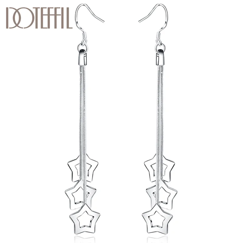 DOTEFFIL 925 Sterling Silver Three Star Drop Earrings For Women Jewelry