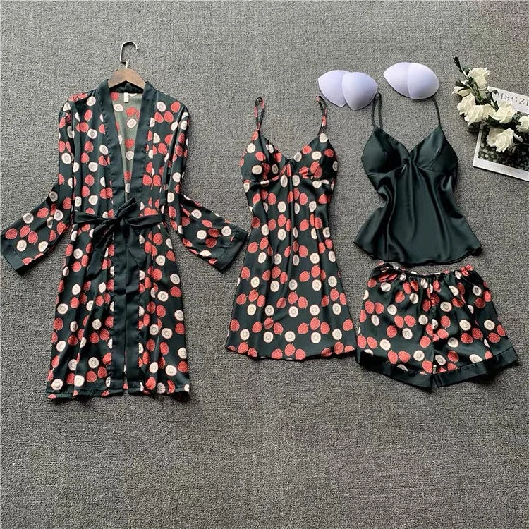 Fruit Printed 4pcs Pajama Set