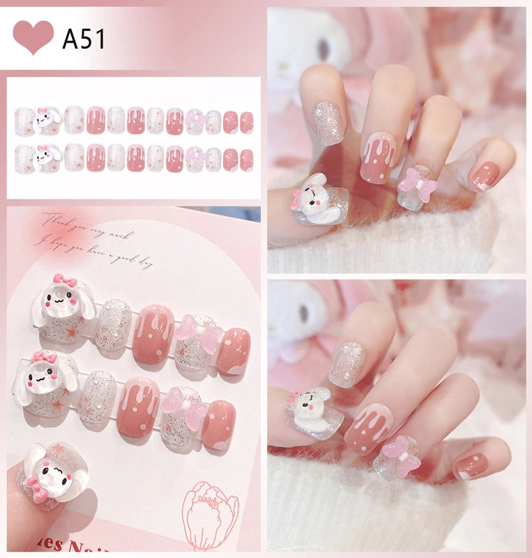 Cute Sweet Color Block Flower ABS Press-on Nails 1 Set