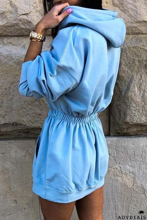 Zipper Drawstring Hooded Mini Dress