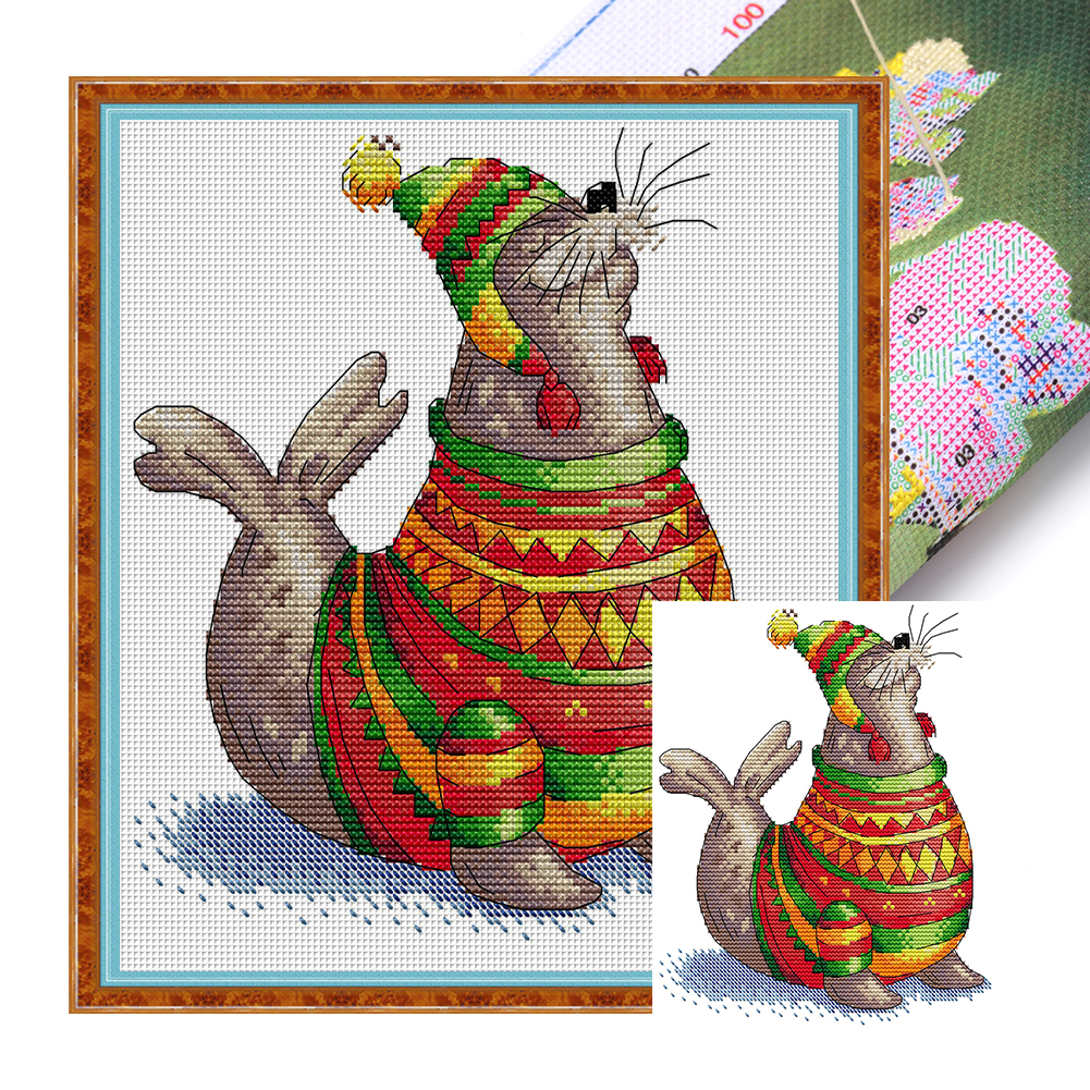 Little Cutie In Sweater Partial 14CT Pre-stamped Canvas(25*27cm) Cross Stitch(backstitch)