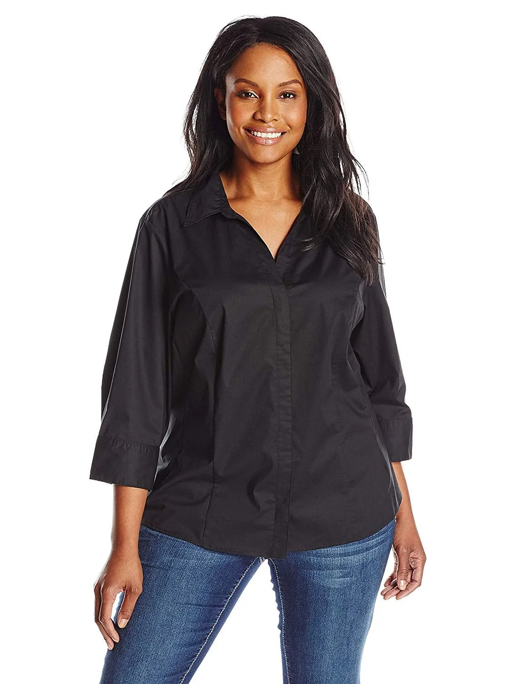 Women's Plus Size Easy Care ¾ Sleeve Woven Shirt