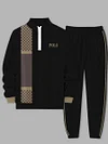 Men's fashion casual color match print long sleeve two piece set