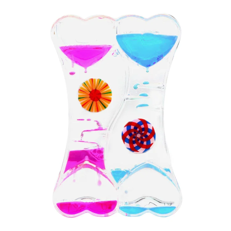 Funny Double Heart Liquid Motion Timer Bubbler Oil Drop Toys for Kids Adults Gift Relieve Stress Desktop Toys | 168DEAL