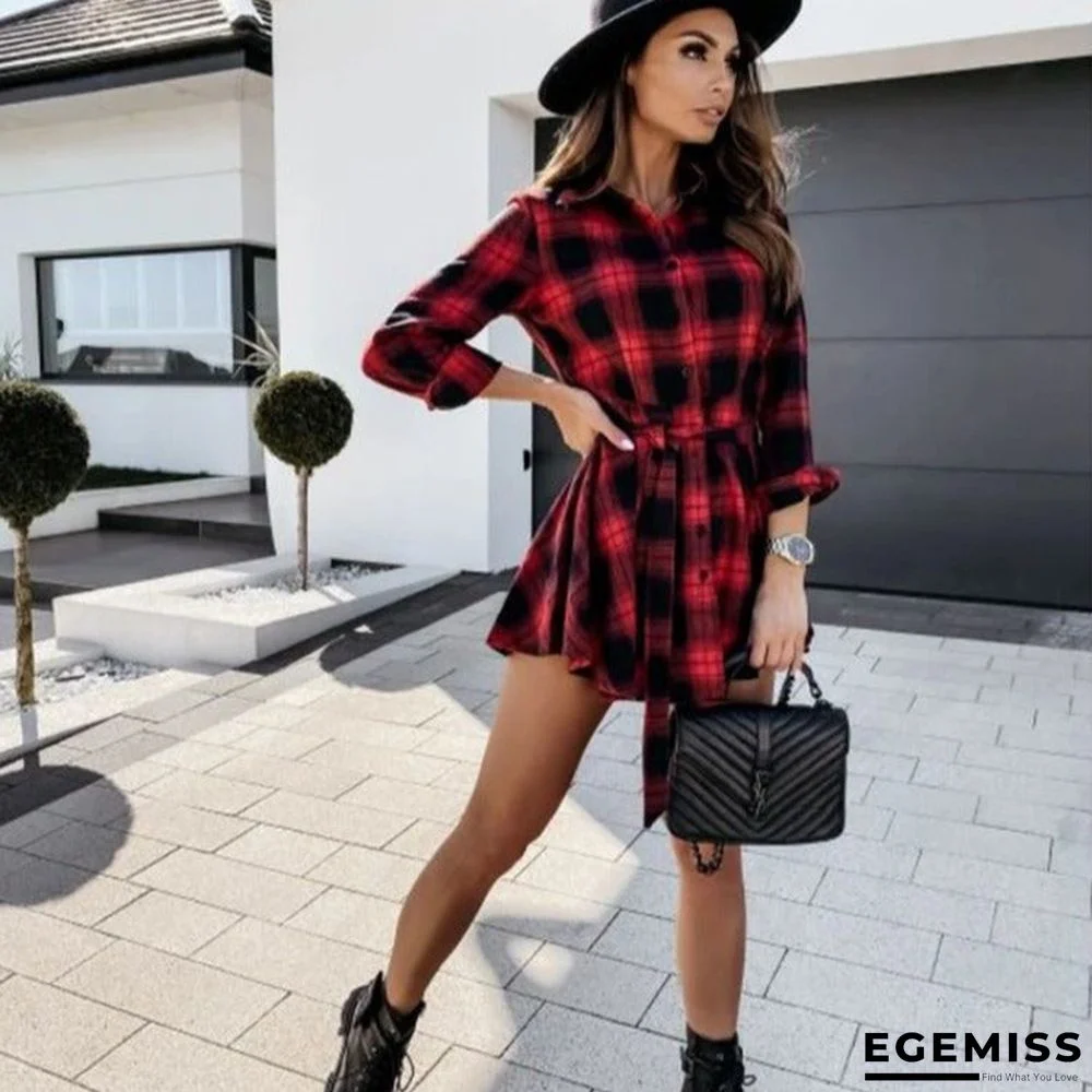 Autumn and Winter Fashion Sexy Printed Shirt Plaid Dress Skirt | EGEMISS