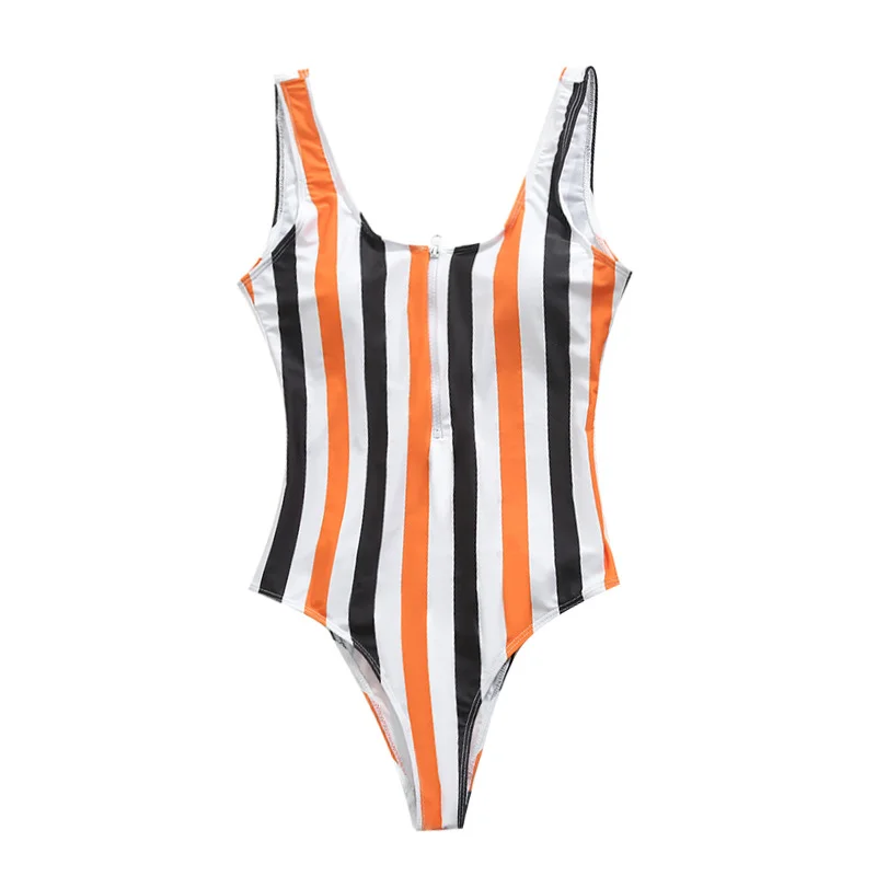 Women Sexy Zipper Front Low Back High Cut One Piece Swimsuit Bathing Suit