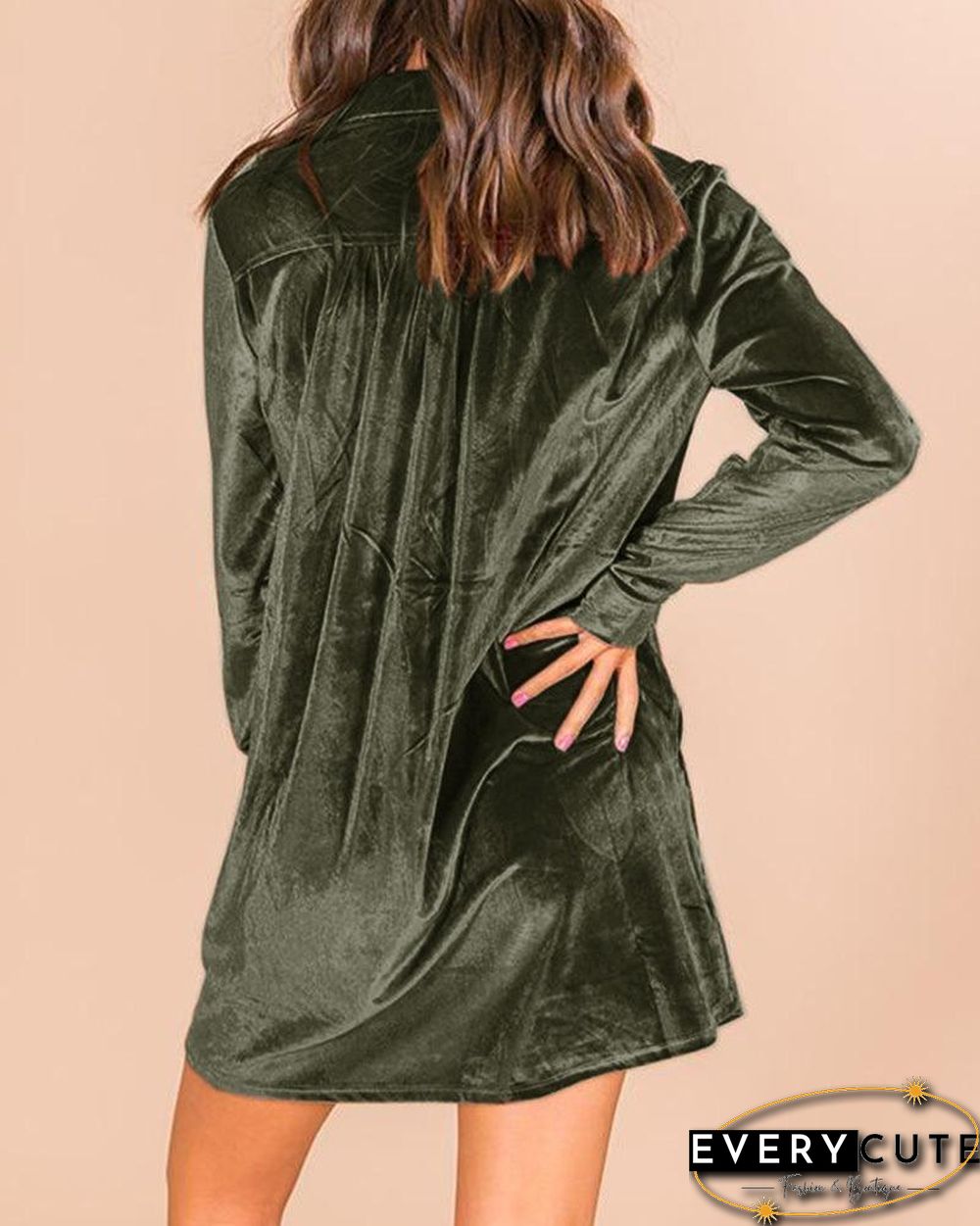 Leisure Style Velvet Short Shirt Dress
