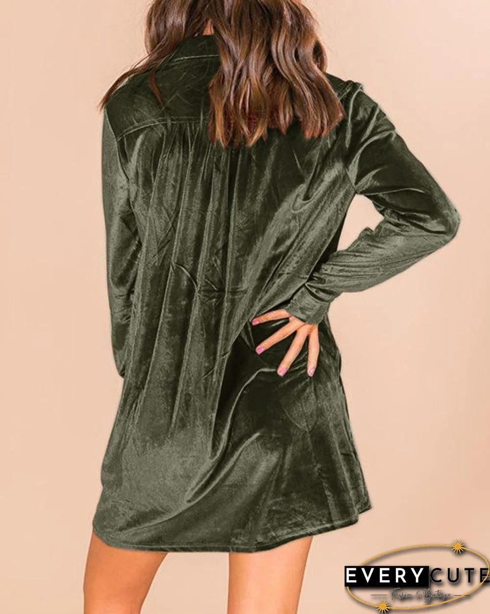 Leisure Style Velvet Short Shirt Dress