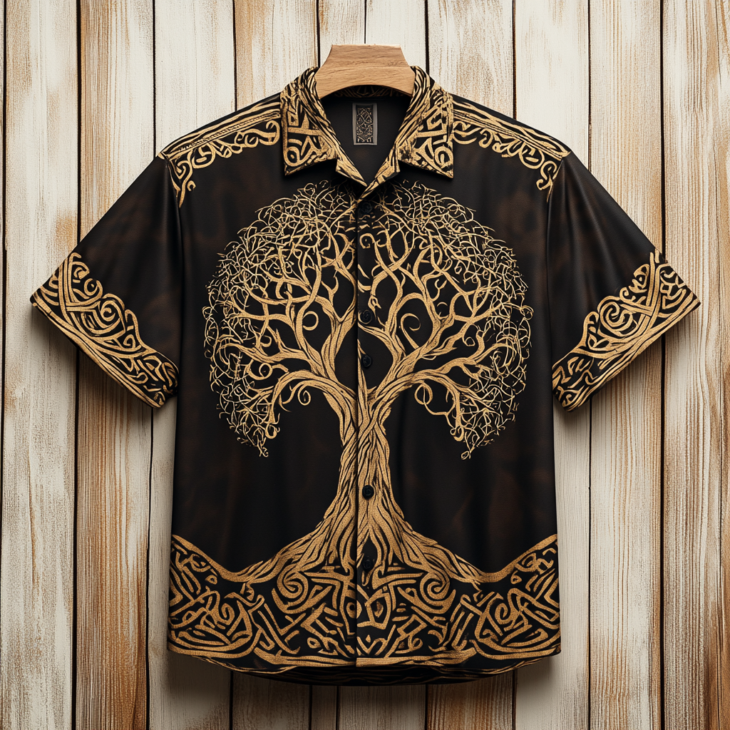 Viking Tree Of Life Celtic Art Men's Linen Shirt / Rvogue / Rvogue