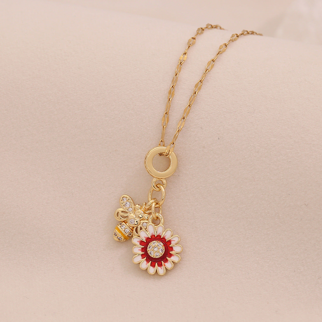 Diamond-Studded Four-Leaf Clover Pendant Color-Preserving Diy Necklace Fashion Love Daisy N1523