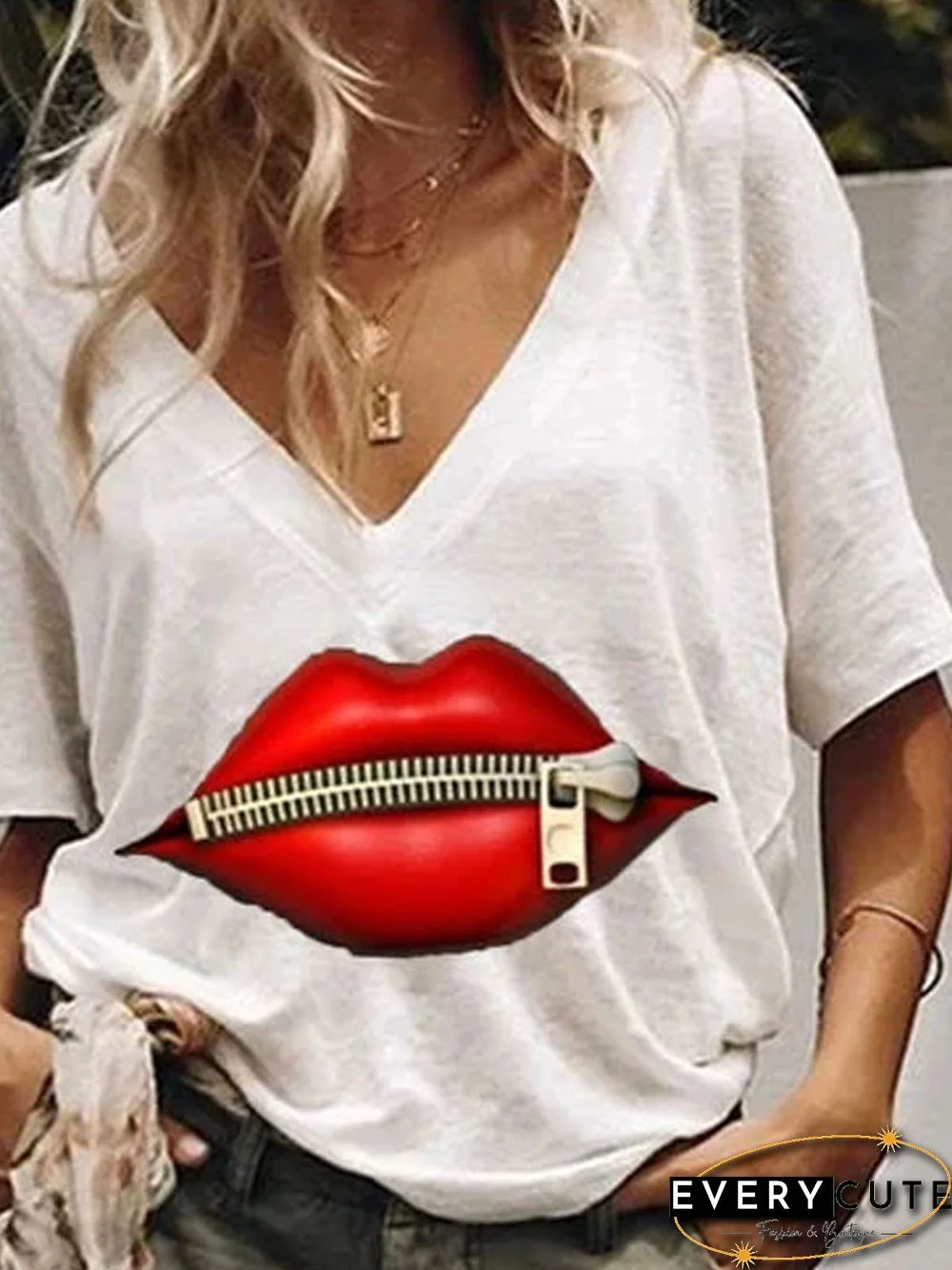 White Casual Cotton Printed T-shirt