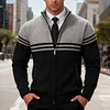 💥2025 New Arrivals!Casual Men's Slim Fit Stand Collar Color Block Fleece-Lined Knit Cardigan Sweater Autumn and Winter Thick Fleece-Lined Stylish Cardigan Sweater