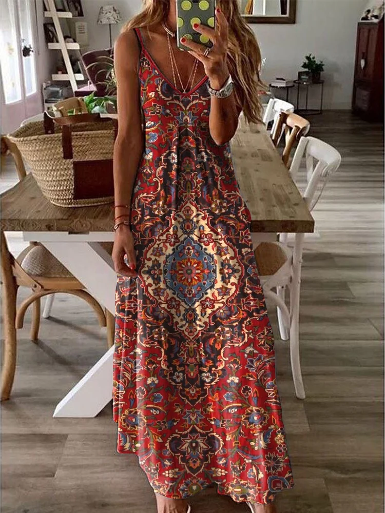 Vintage Ethnic Pattern Slip Dress