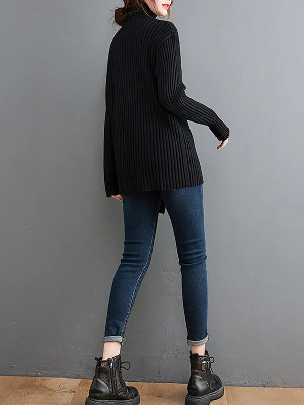 Loose Split High Neck Knit Sweater main image 0