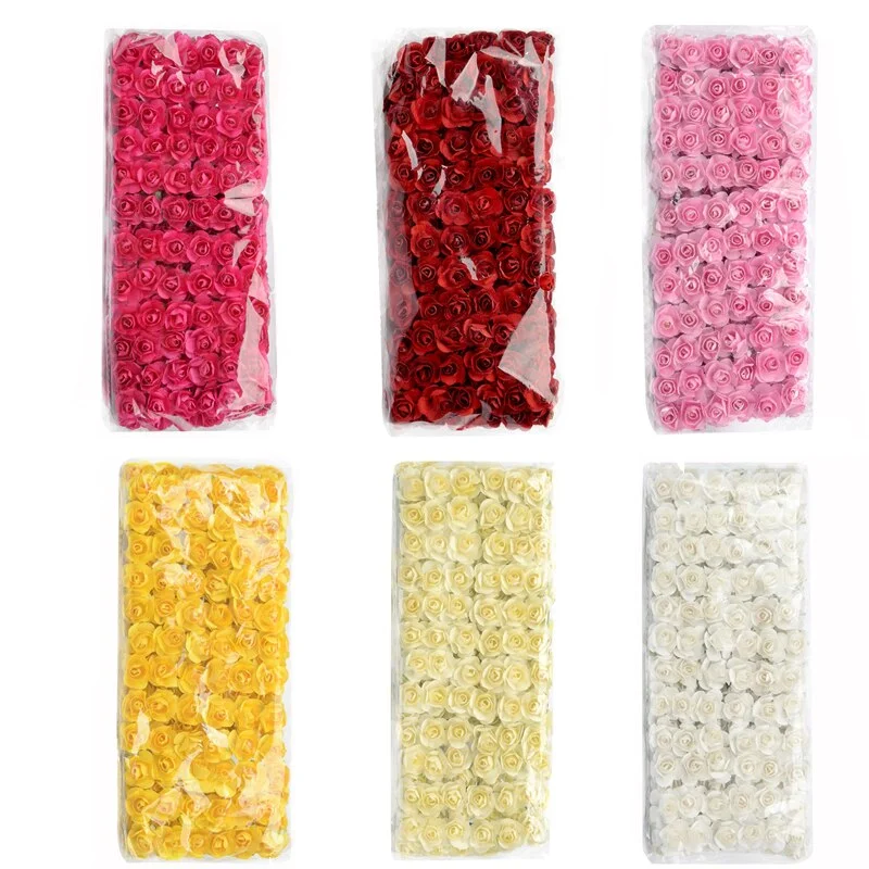 12/72/144pcs Fake Mini Artificial Paper Rose Flower Bouquet For  Wedding Decoration Handicraft DIY Scrapbooking Wreath Craft