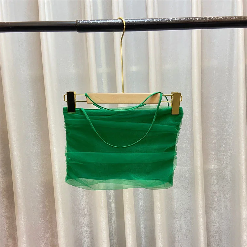 Uveng Uveng The Summer, Be Careful Of The Machine Mesh Sling Sling Vest Women With Pure Desire Collarbone Repair A Word Shoulder Bra Short Blouse Tide