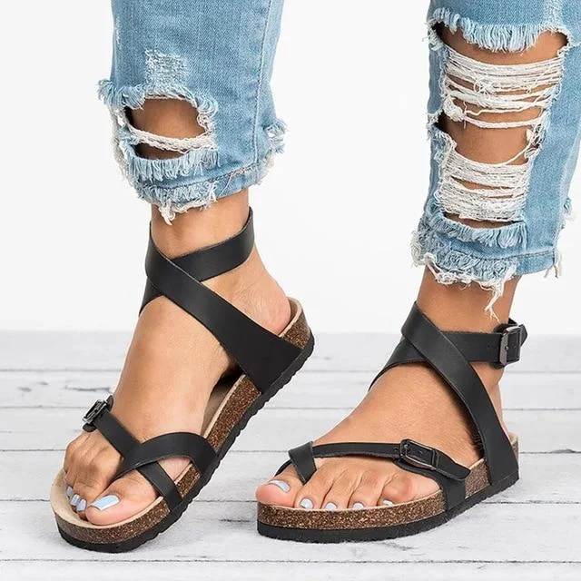 Basic Women's Summer Sandals PU Leather Beach Flat Sandals | IFYHOME
