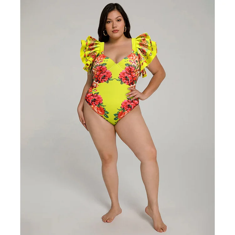 For Love & Lemons Paulina Laced One Piece Yellow Floral