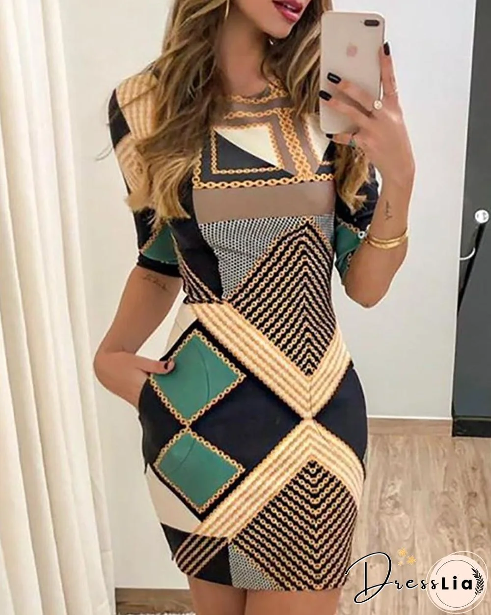Geo Chain Print Bodycon Dress P12093