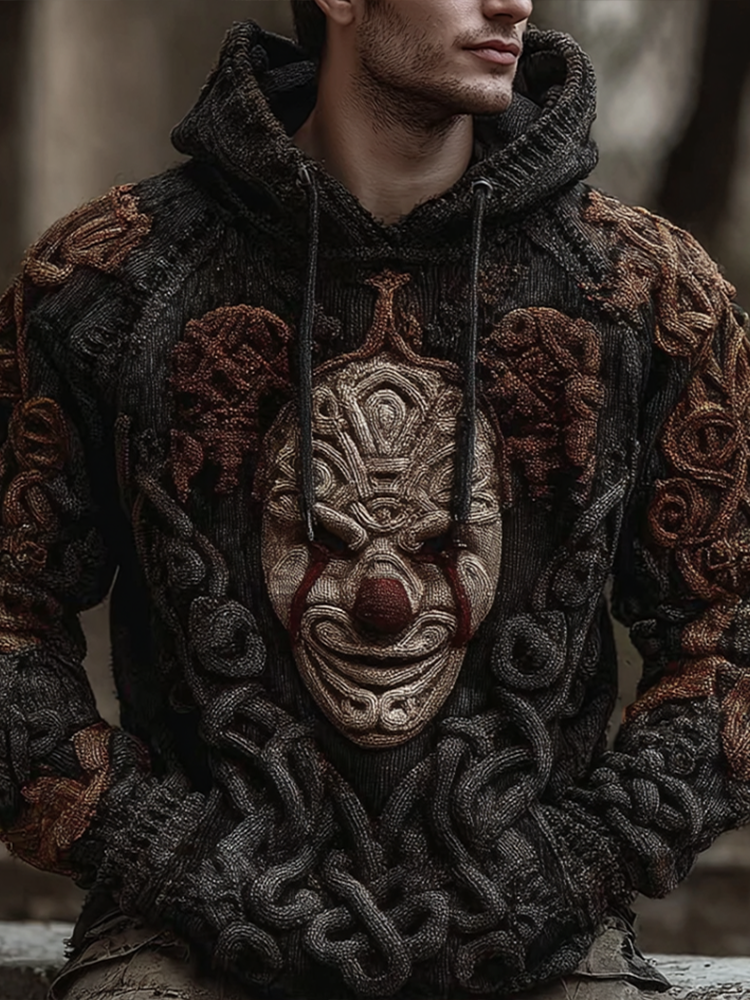 Men's Halloween Joker Mask Design Knit Beanie Sweater