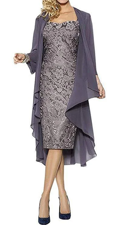 Brownm Color Large Size Lace Two-piece Set Elegant Party Dress Cardigan