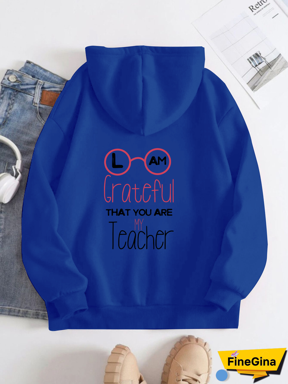 Printed on the Back Kangaroo Pocket Hoodie Long Sleeve for Women Pattern Teacher's Day greetings