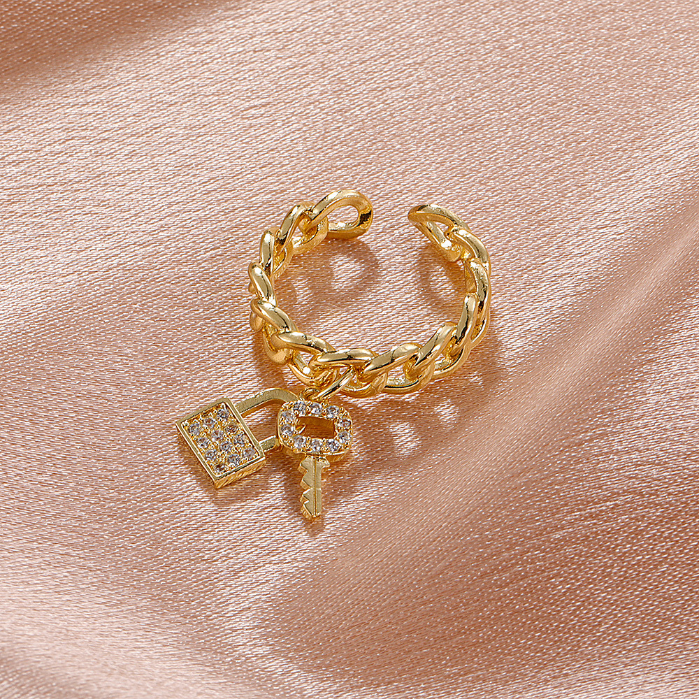 Key Lock Zirconia Gold Plated Ring