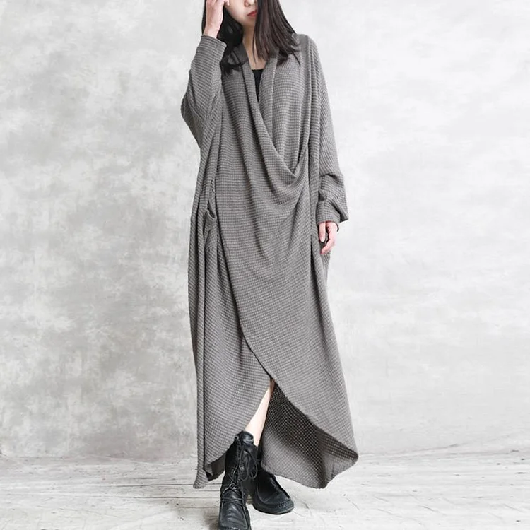 Bat Sleeve V-neck Irregular Long Dress