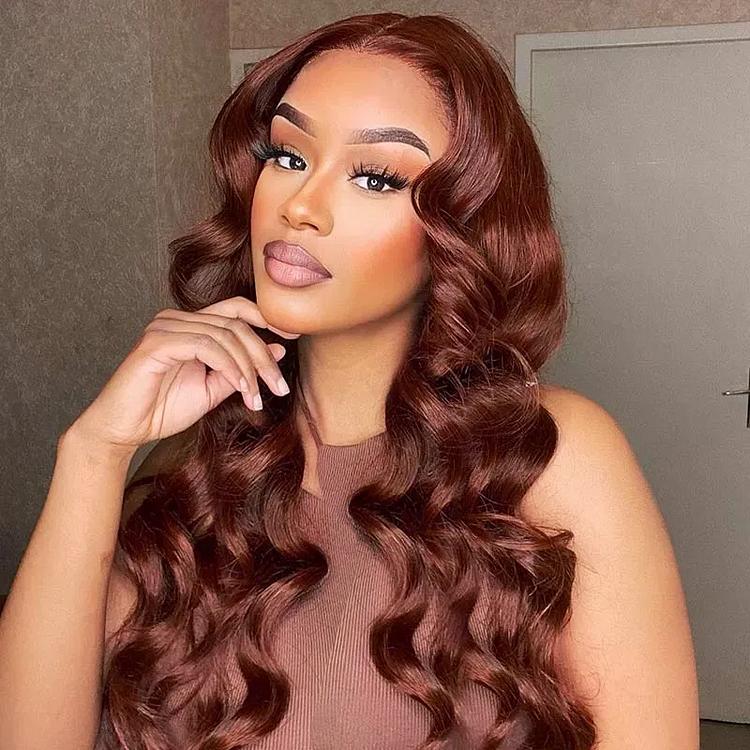 Trendy Dark Auburn Color Classic Body Wave Human Hair Lace Frontal Wig [CW1049]