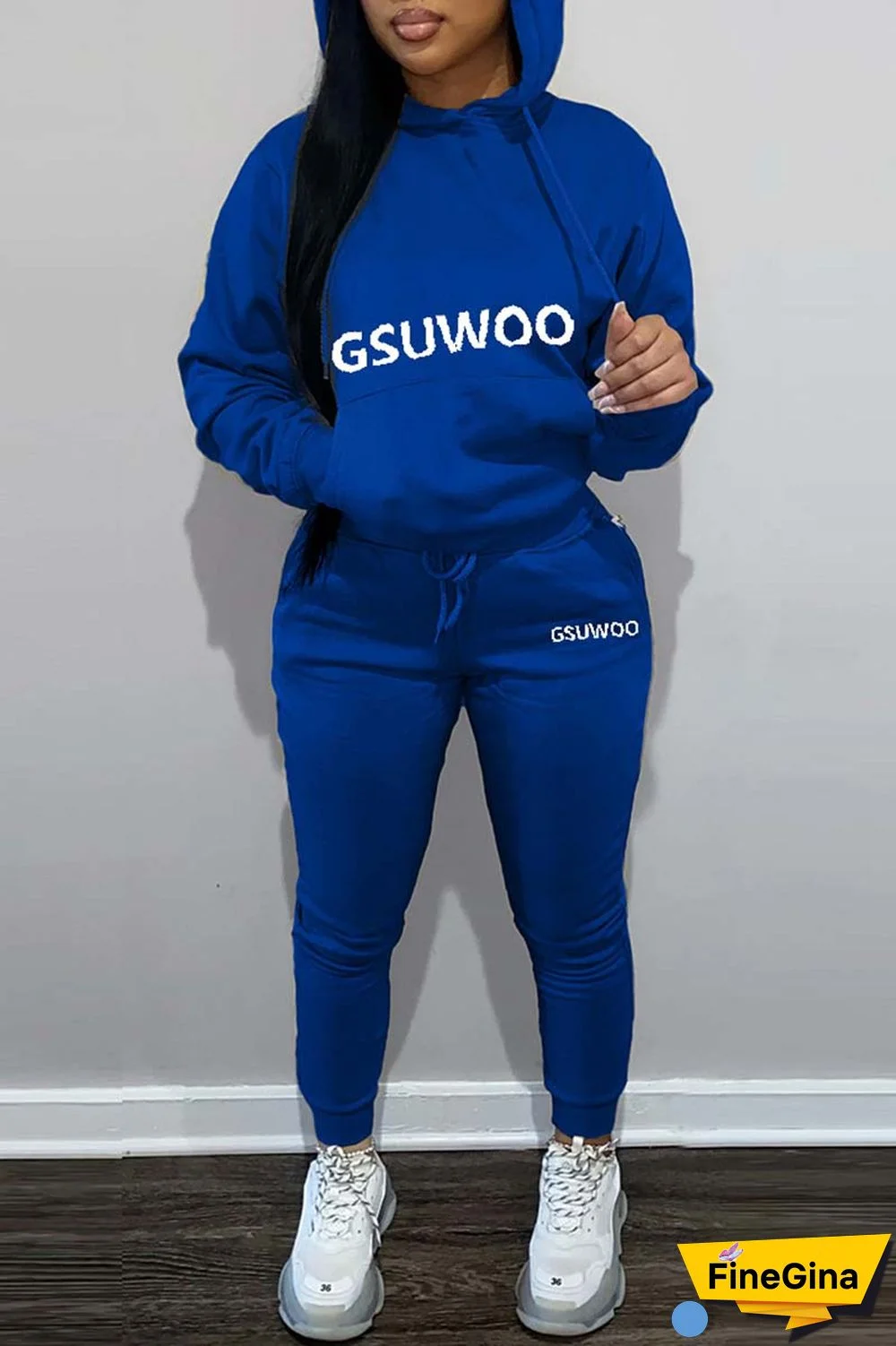 Khaki Casual Letter Print Basic Hooded Collar Long Sleeve Two Pieces