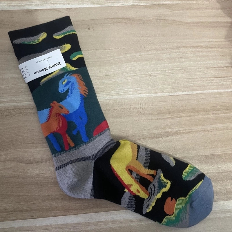 Women’s Minimalist Human Houndstooth Cotton Crew Socks A Pair