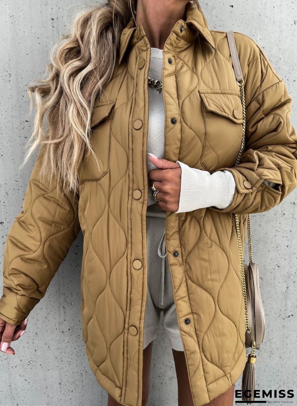 Casual Solid Color Lapel Long-Sleeved Pocket Zipper Cotton Coat | EGEMISS