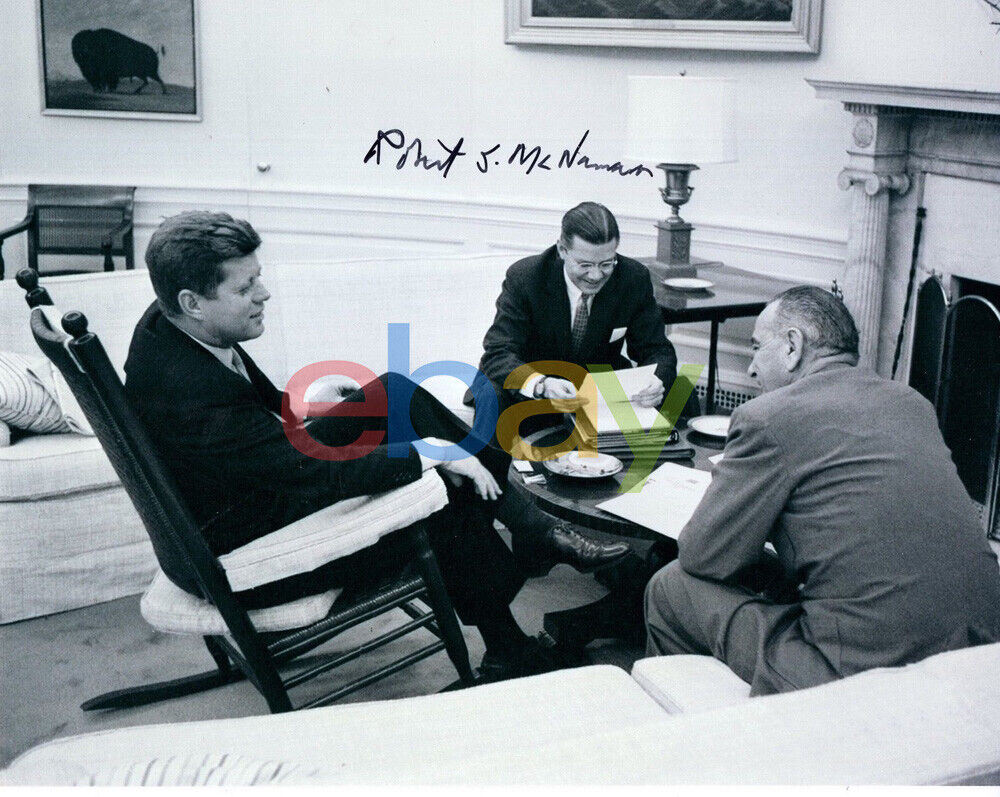 ROBERT MCNAMARA HAND SIGNED 8x10 Photo Poster painting RARE WITH JFK AT WHITE HOUSE reprint