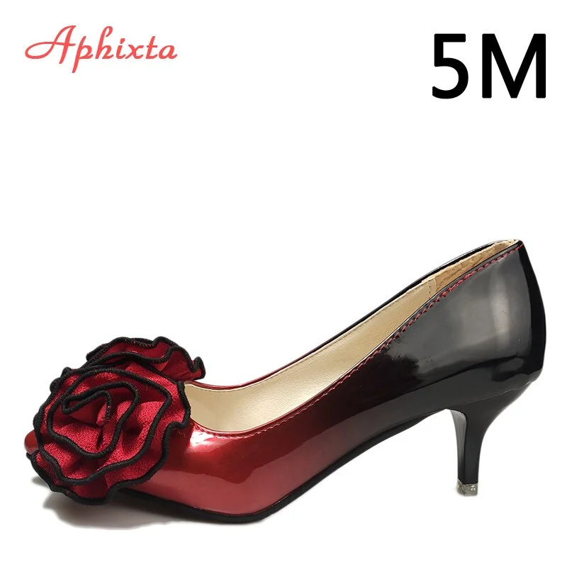 Aphixta 3.93inch Heels Pointed Toe Pumps Women Flower Thin High Heel Shoes Gradient Discolor Patent Leather Wedding Shoes Woman
